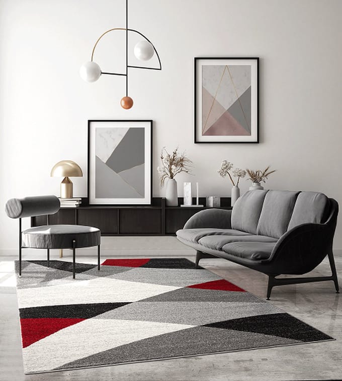 Karpet24 Abstract Modern Vloerkleed – Grijs, Rood & Zwart-140 x 200 cm