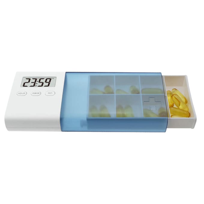 Stofdicht gescheiden pillenorganizer, pillendoosje, elektronische timer, wekker, herinneringsmedicijn blauw