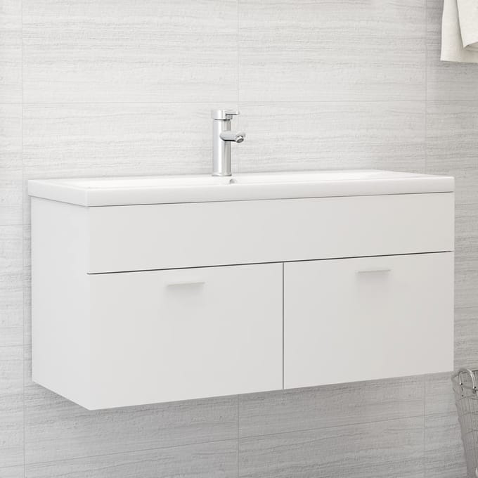 vidaXL - Wastafelkast - met - ingebouwde - wastafel - spaanplaat - wit