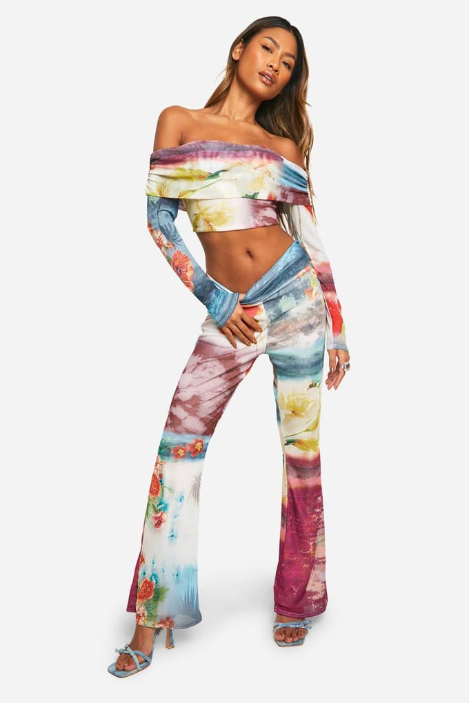 boohoo Dames Bardot Bedrukte Top | Maat: 40