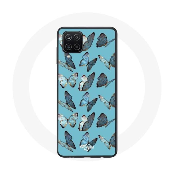 Samsung Galaxy A12 Hoesje Vlinder blauwe achtergrond blauw