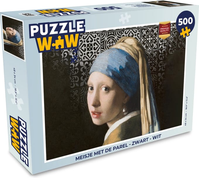 Puzzel Meisje met de parel - Zwart - Wit - Legpuzzel - Puzzel 500 stukjes
