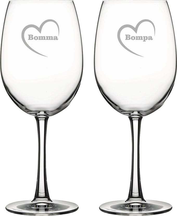 Rode wijnglas gegraveerd - 46cl - Bomma-Bompa-hartje