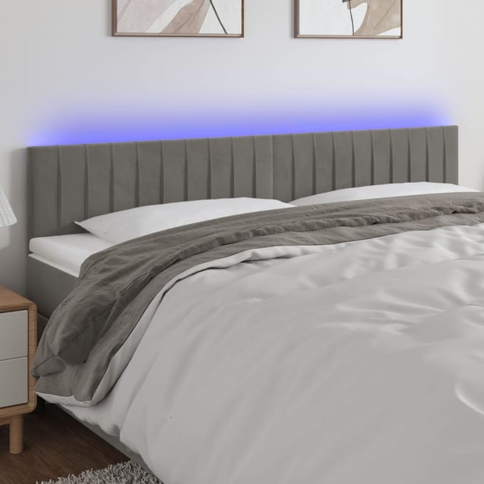 vidaXL - Hoofdbord - LED - 200x5x78/88 - cm - fluweel - lichtgrijs