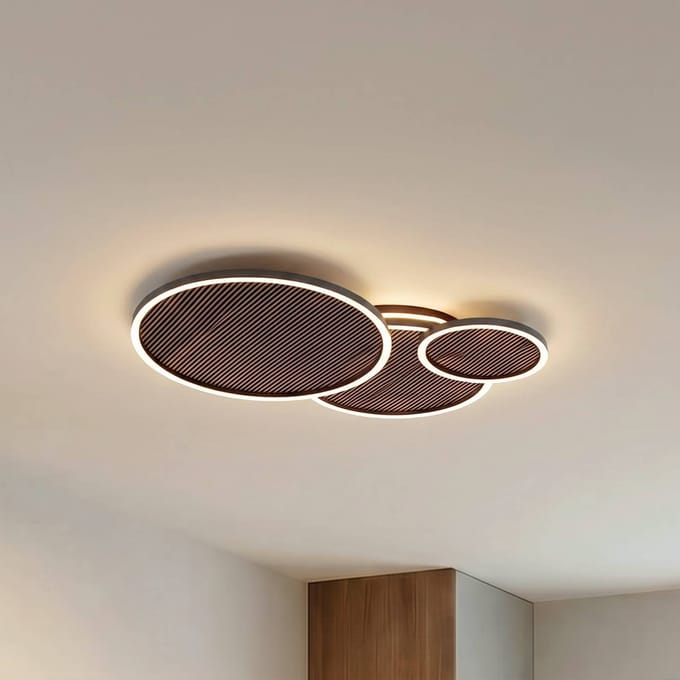 Lucande LED plafondlamp Orven, zwart/hout, 80 cm, dimbaar
