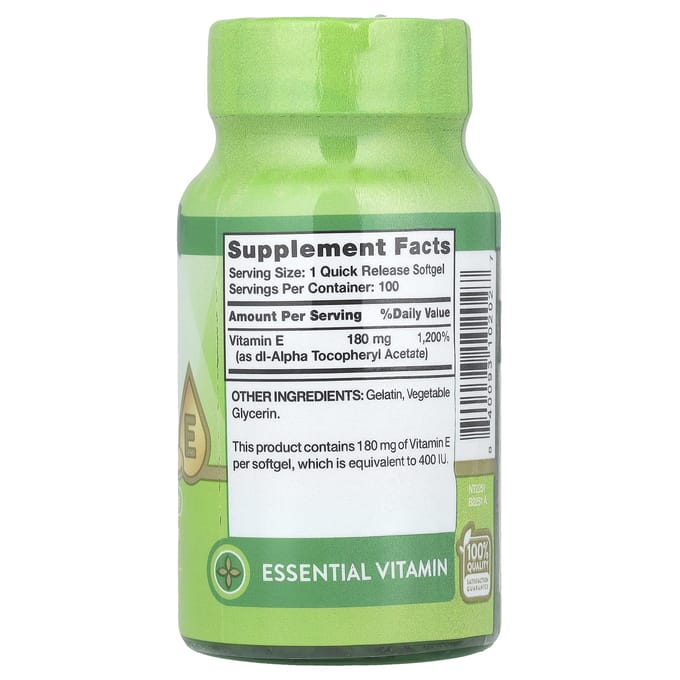 Nature's Truth, Vitamine E, Haute Puissance, 180 mg (400 UI), 100 gélules à libération rapide