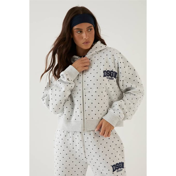 Dames Dsgn Studio Polkadot Applique Boxy Crop Hoodie | Asgrijs | Maat: Medium