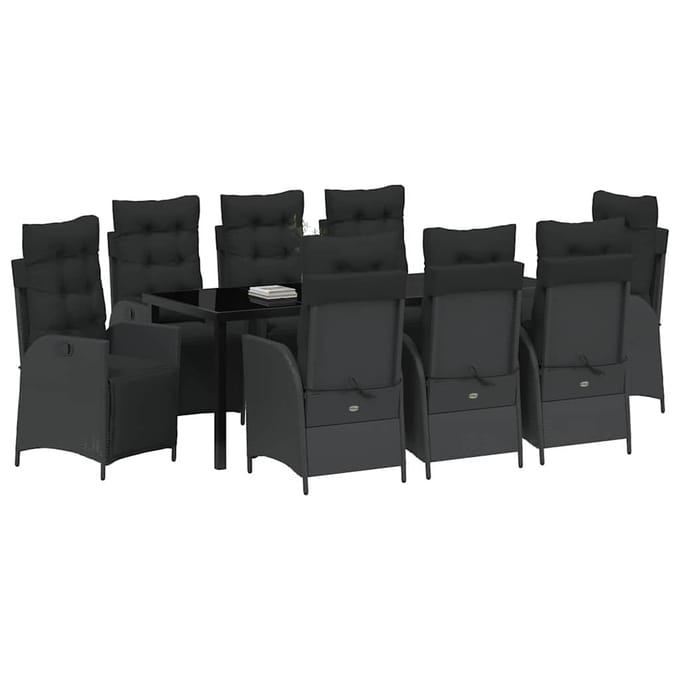 vidaXL - Tuin - Eettafel - Set - 9 - st - Zwart - poly - rattan