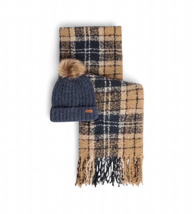 Barbour Set regalo muts en sjaal tartan Saltburn beige,