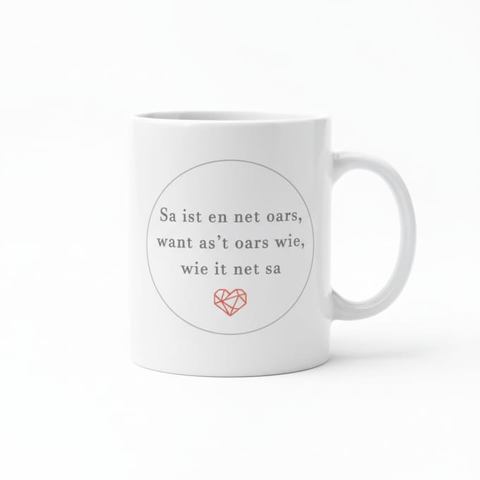 Friese Grappige Tekst Mok – Romantische Dialect Quote met Hartje – 330 ml Keramische Mok