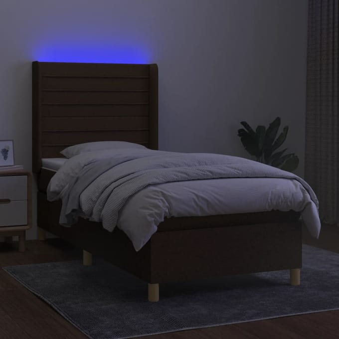 vidaXL - Boxspring - met - matras - en - LED - stof - donkerbruin - 80x200 - cm