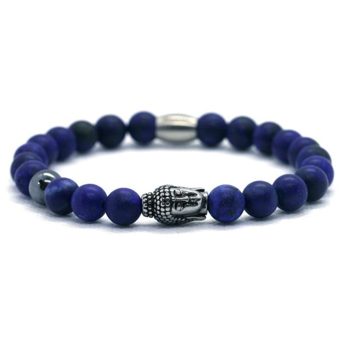 IbizaMen KIDS - jongens - armband - lapis lazuli - 6mm- buddha - RVS- 16cm