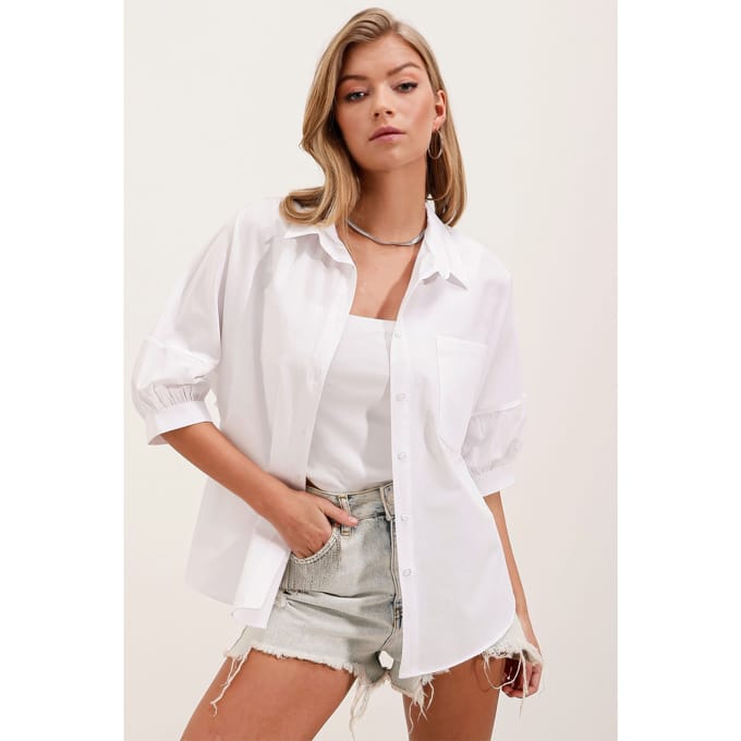 Losse Fit Poplin Overhemd met Zak