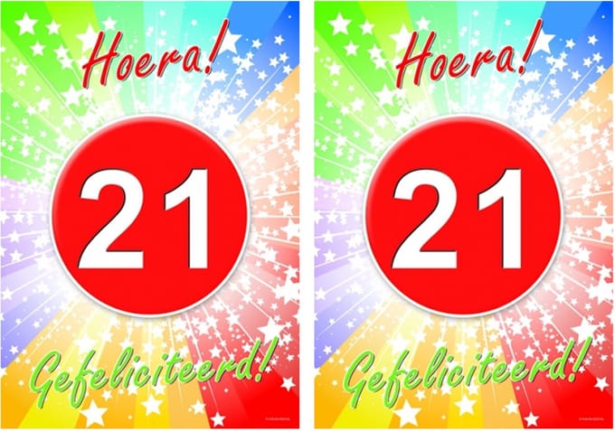 Bellatio Decorations verjaardag deurposter - 2x - 21 jaar - 59 x 42 cm - leeftijd feestartikelen
