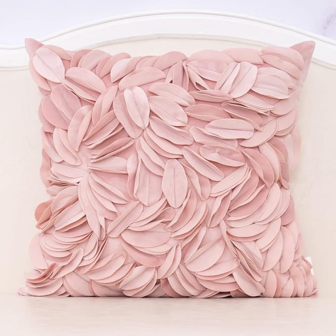Decoratieve Sierkussenhoes met 3D Bladeren Fluweel 45x45 cm Roze