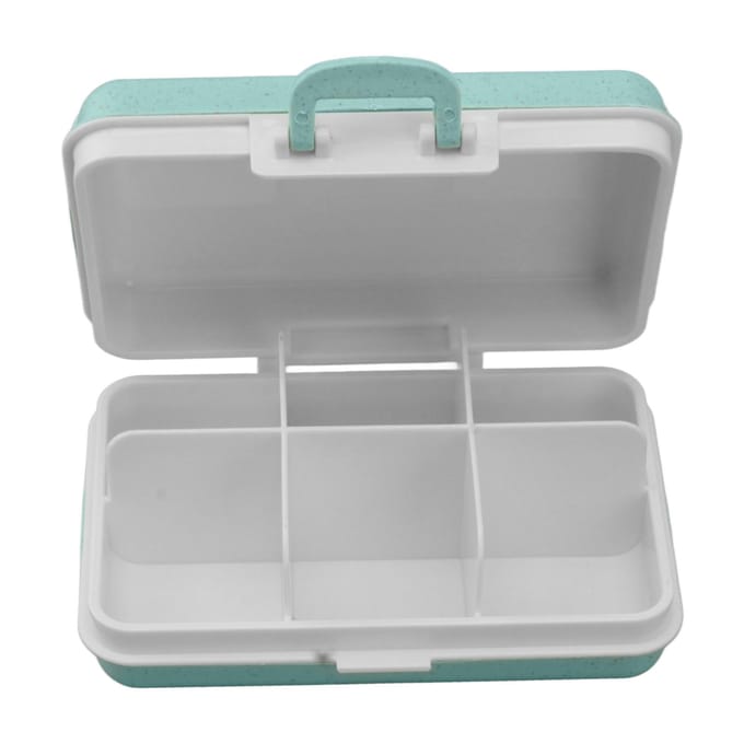 Mini Medicijndoos 6 Vakken Kofferontwerp Strakke Sluiting Plastic Medicijncontainer voor Zak groen