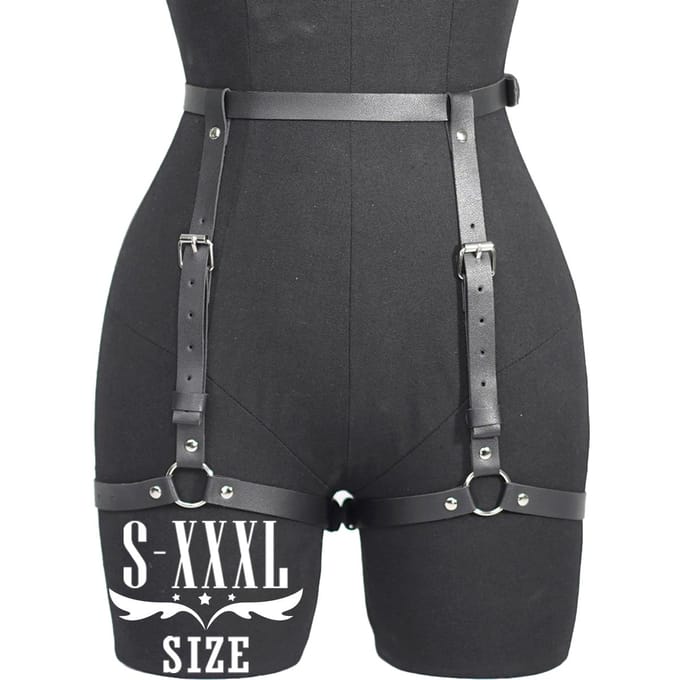 Dames Plus Size Riem Punk PU Leer Dij Harness, PU Leer Jarretelgordel, Plus Size Taille Harness, Rave Outfit Been Harness. gray