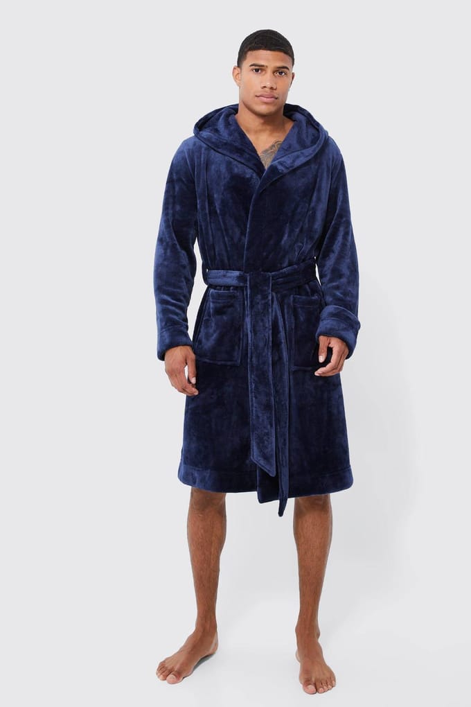 Hooded Dressing Gown | Navy | Size Medium