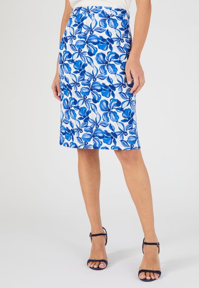 Damart - Kokerrok pull-on print - Dames - Blauw - 52