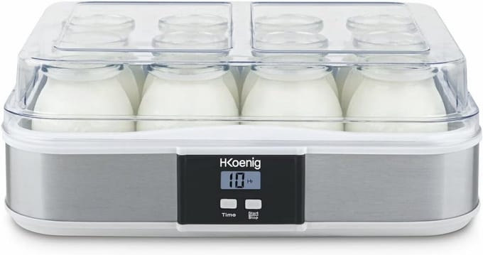 Programmeerlijke Yoghurtmaker met 12 Glazen, LCD-Display en Roestvrijstalen Behuizing