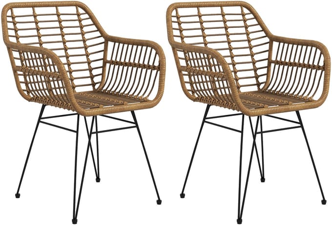 HOMCOM Eetkamerstoel Kunstrotan, Staal 56L x 60B x 79H cm Bruin