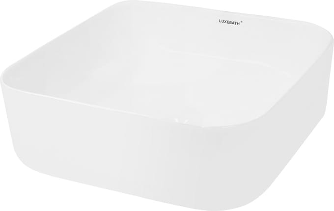 Vierkante wastafel zonder overloop 39x39x14 cm Wit keramiek LuxeBath