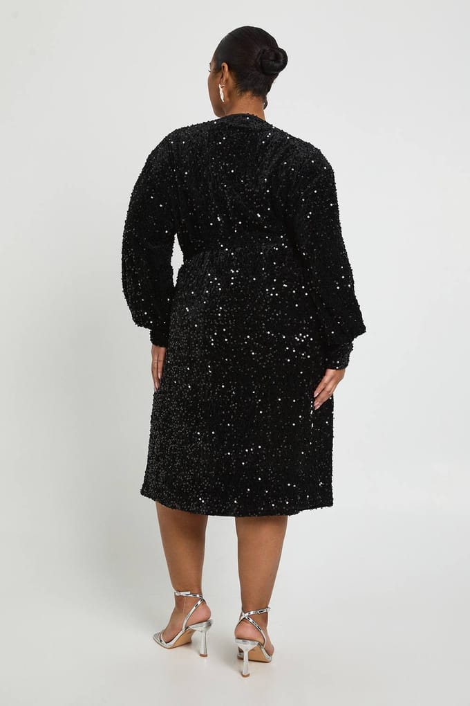 boohoo Dames Plus V-Hals Wikkel Jurk | Black | Maat: 16