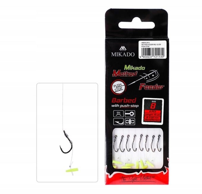 Mikado Vis Haken met Push Stop - Maat 4, 0.28mm Lijn, 10cm, 8 stuks