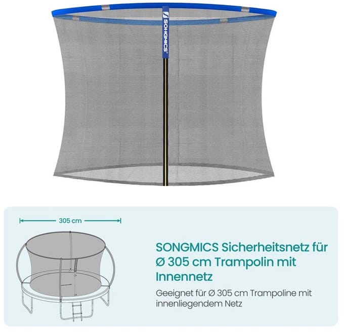 SONGMICS Veiligheidsnet voor trampoline met binnennet, 305 Diameter