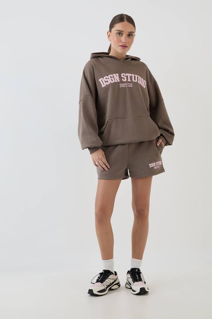 Dames Dsgn Studio Applique Oversized Hoodie | Taupe | Maat: Large