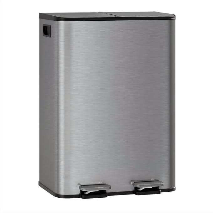 Dubbele Prullenbak 2x40L - RVS Pedaalemmer - Mat Grijs