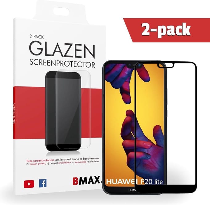 2-pack BMAX geschikt voor Huawei P20 Lite Glazen Screenprotector met volledige dekking | Beschermglas | Tempered Glass
