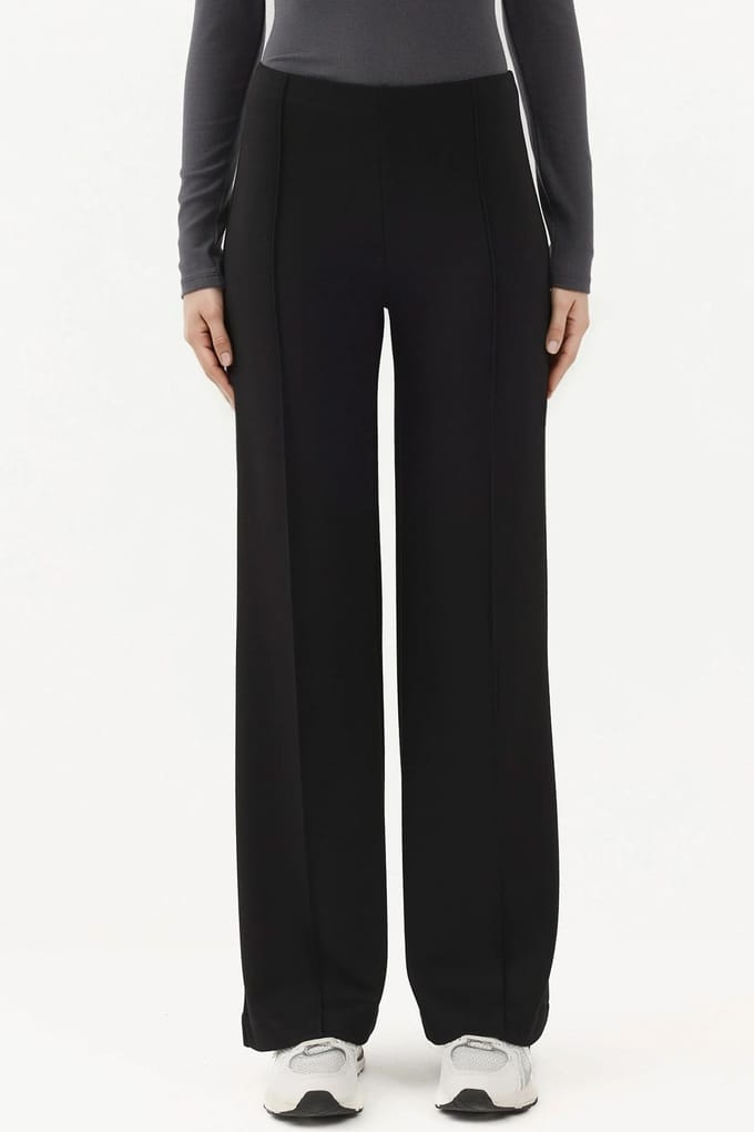 Modal Touch Rib Gedetailleerde Wijde Pantalon