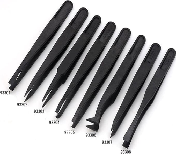 8 Stuks Pincet Set – Plastic – Precisie voor Hobby, Sieraden, Knutselen – Zwart