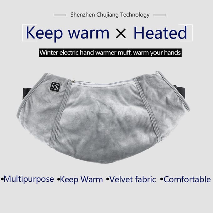Verwarmde Handmof Elektrische Verwarmde Handwarmer Zakje met USB-aansluiting Riem 3 Temperaturen gray