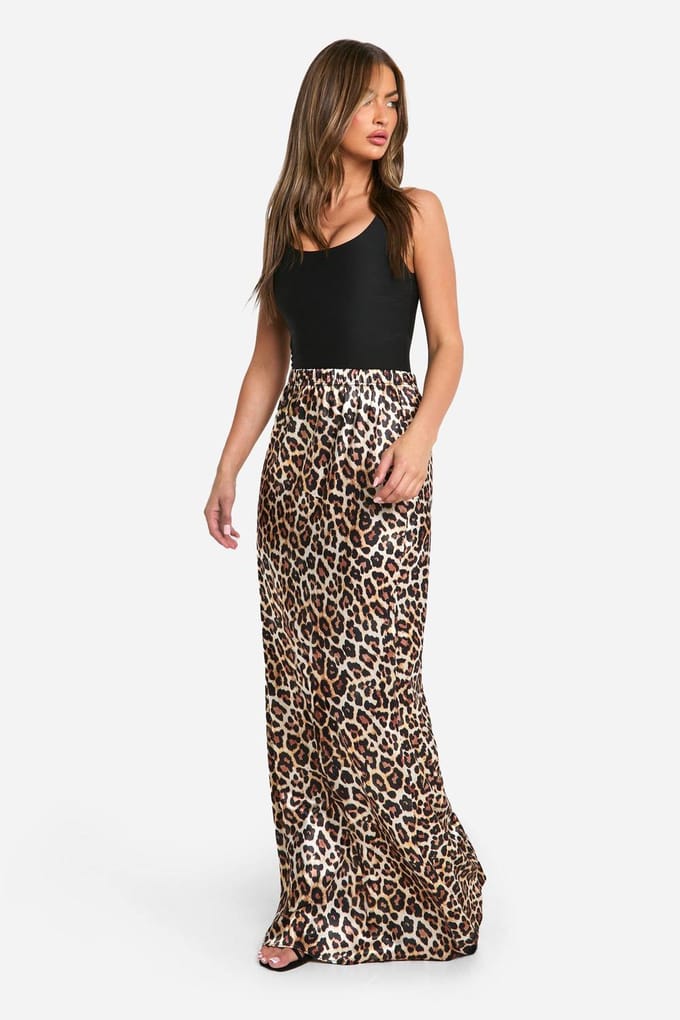 boohoo Dames Leopard Print Satijn Schuine Snit Maxi Rok | Luipaardprint | Maat: 36