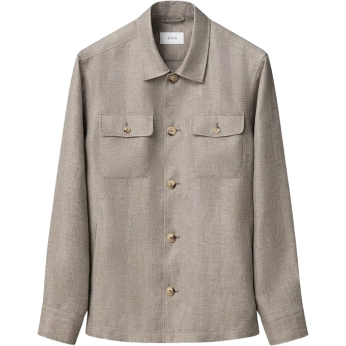 Eton Four Pocket Linen Lyocell Shirt Jacket Overshirts Beige 100014699