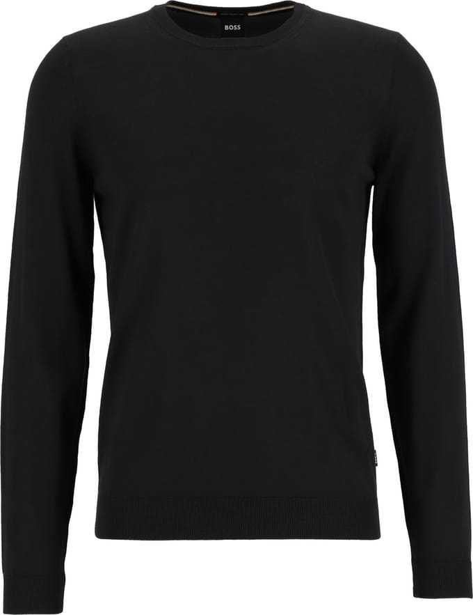 BOSS Leno heren trui wol - slim fit met O-hals - zwart
