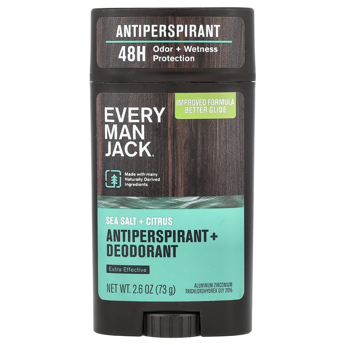 Every Man Jack, Antiperspirant + Deodorant, Zeezout + Citrus, 73 g (73 gram) black