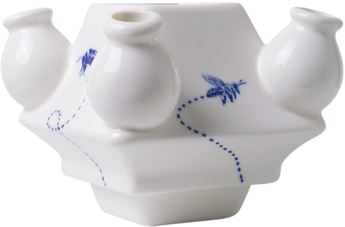Heinen Delfts Blauw - Tulpenvaas Stapelgekte - Bezige bij - midden - 10 cm