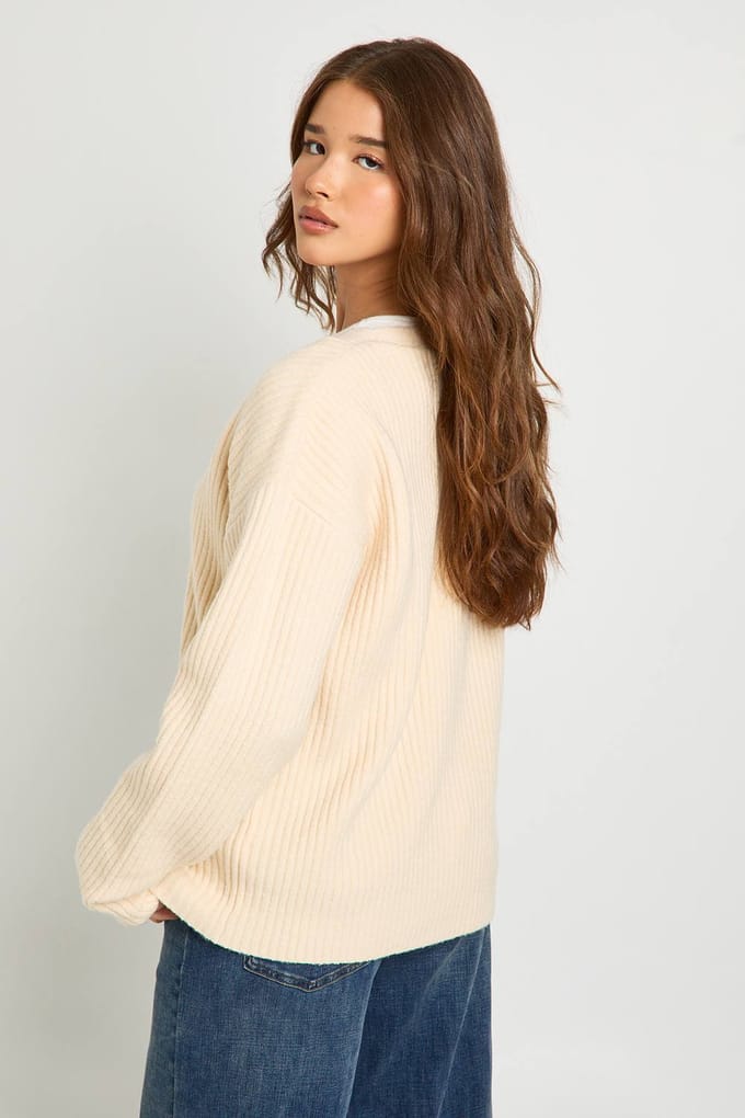 boohoo Dames Oversized Chunky Geribbeld Gebreid Boyfriend Vest | Boter | Maat: Large