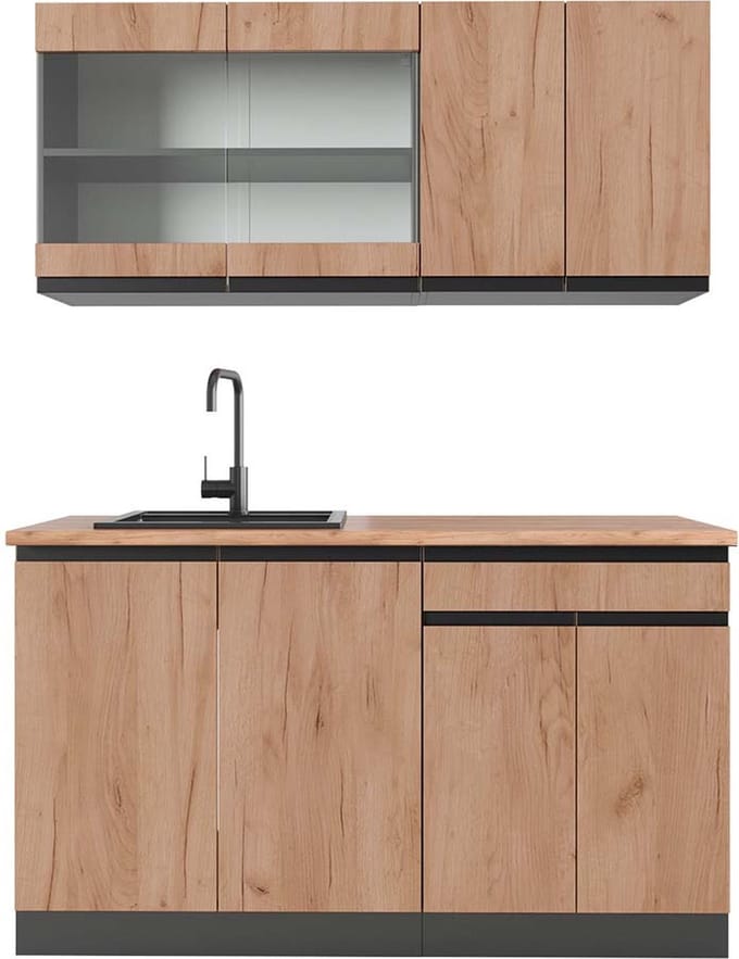 Vicco R-Line Eenpersoonskeuken – 140 cm, WB Eik Eik goud/antraciet