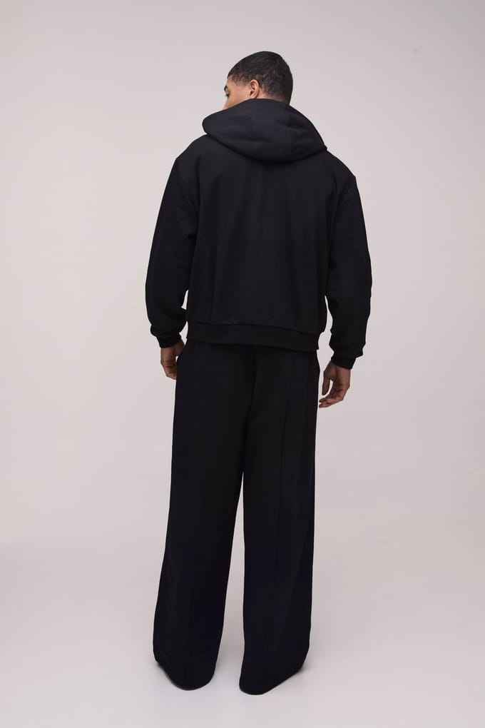 500GSM Heavyweight Oversized Boxy Zip Through Hoodie | Black | Size Medium