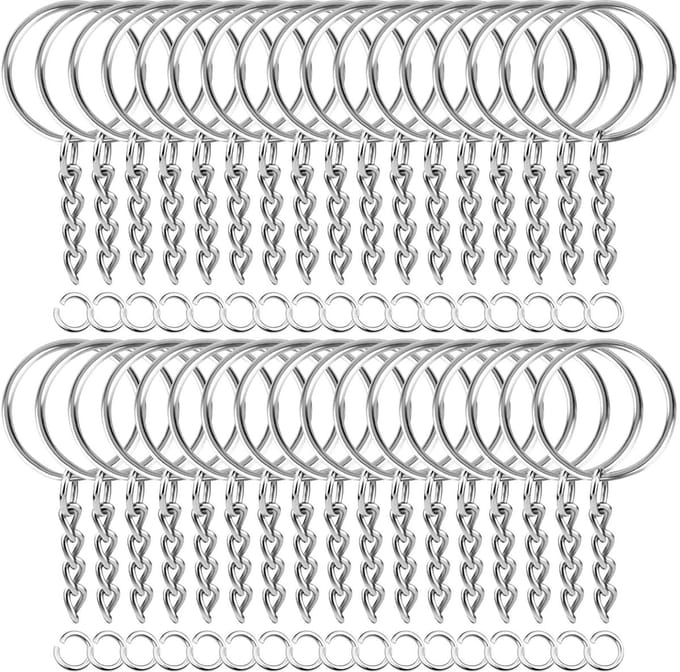 Tonver 150 stuks gesplitste sleutelhangers met ketting en springringen, bulk voor knutselen (25 mm)