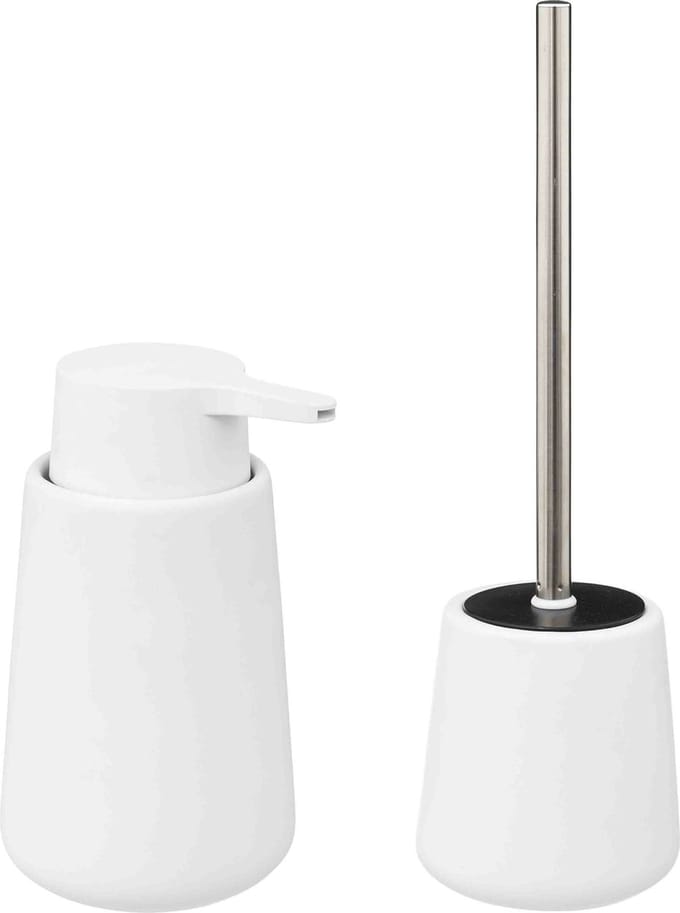 5Five - WC/Toiletborstel met zeeppompje 250 ml - wit - keramiek