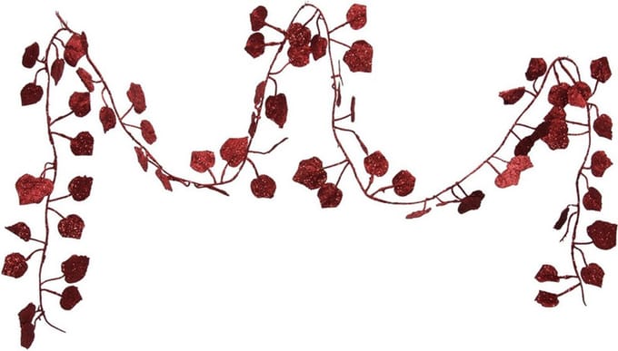 Othmar Decorations Kerstboom slinger - met bladeren - rood - 200 cm - kunststof