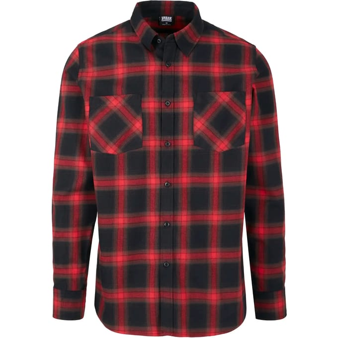 Urban Classics - Checked Flanell Overhemd - S - Zwart/Rood