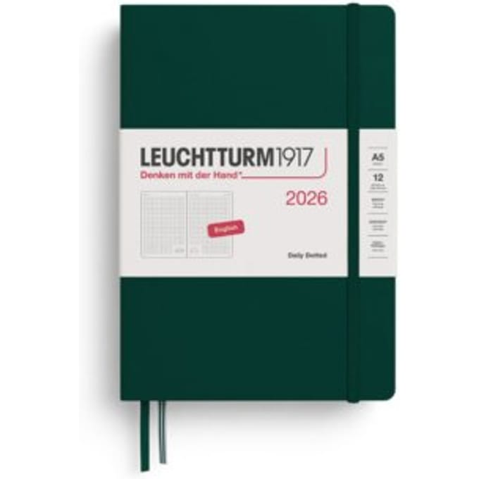 Leuchtturm1917 agenda 2026 1 dag per pagina dotted hardcover medium a5, bos groen