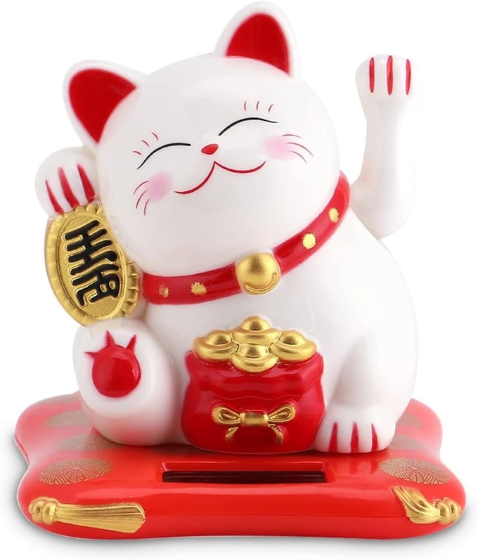 Solar Gelukskat – Wapperende Lucky Cat – Decoratie Beeldje – Wit