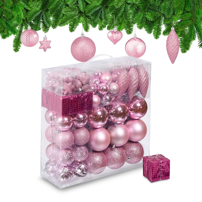 kerstballen - set van 110 - met slinger - plastic - onbreekbaar - roze